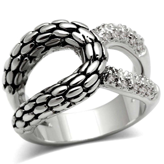 Alamode Rhodium Brass Ring with AAA Grade CZ in Clear - Alamode - Flyclothing LLC