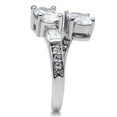 Alamode Rhodium Brass Ring with AAA Grade CZ in Clear - Alamode - Flyclothing LLC