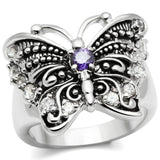 Alamode Rhodium Brass Ring with AAA Grade CZ in Amethyst - Alamode