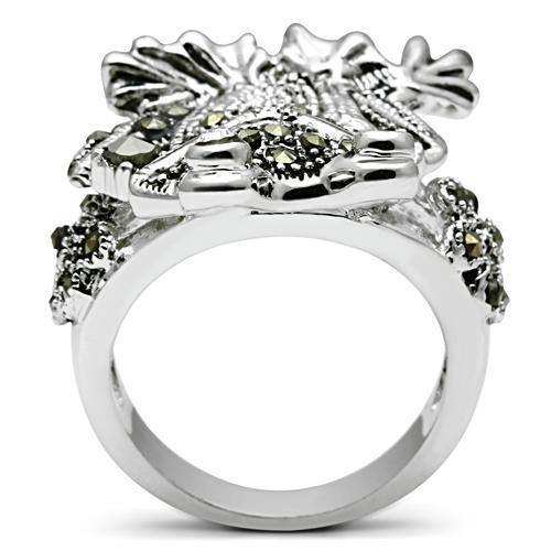 Alamode Rhodium Brass Ring with Top Grade Crystal in Clear - Alamode - Flyclothing LLC