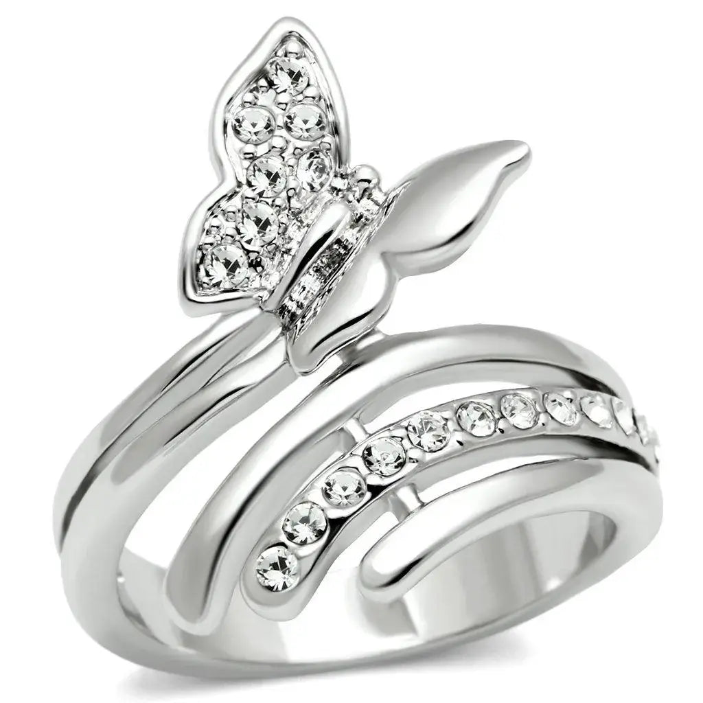 Alamode Rhodium Brass Ring with Top Grade Crystal in Clear - Alamode - Flyclothing LLC