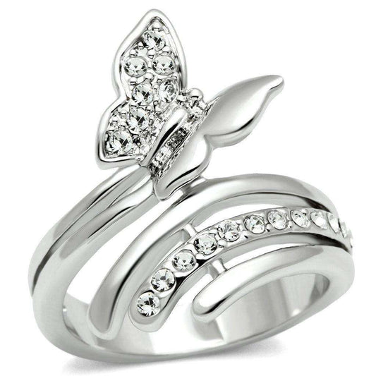 Alamode Rhodium Brass Ring with Top Grade Crystal in Clear - Alamode - Flyclothing LLC