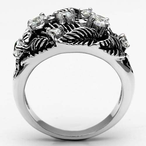 Alamode Rhodium Brass Ring with AAA Grade CZ in Clear - Alamode - Flyclothing LLC