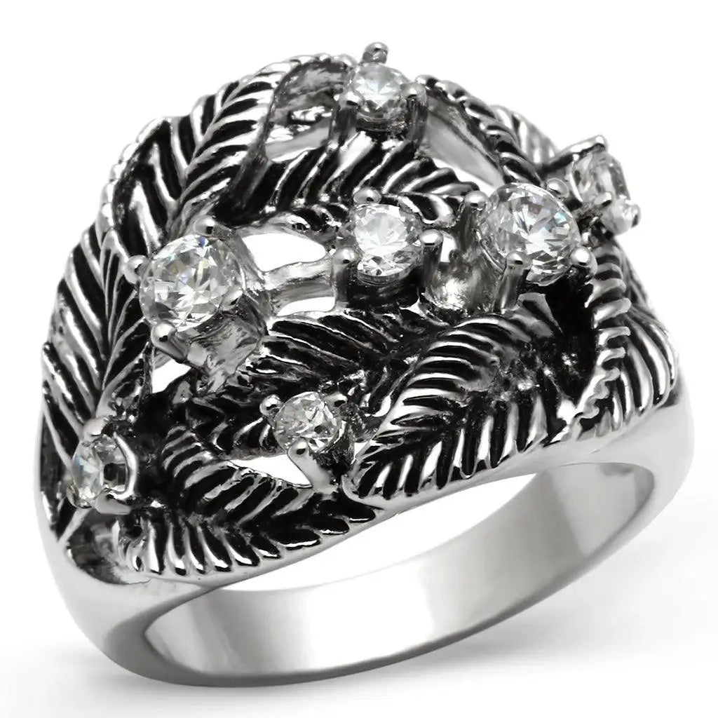 Alamode Rhodium Brass Ring with AAA Grade CZ in Clear - Alamode - Flyclothing LLC