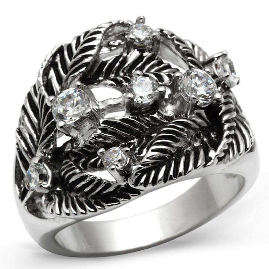 Alamode Rhodium Brass Ring with AAA Grade CZ in Clear - Alamode - Flyclothing LLC