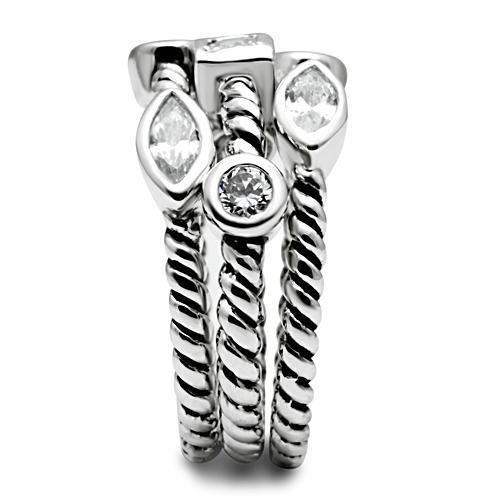 Alamode Rhodium Brass Ring with AAA Grade CZ in Clear - Alamode - Flyclothing LLC
