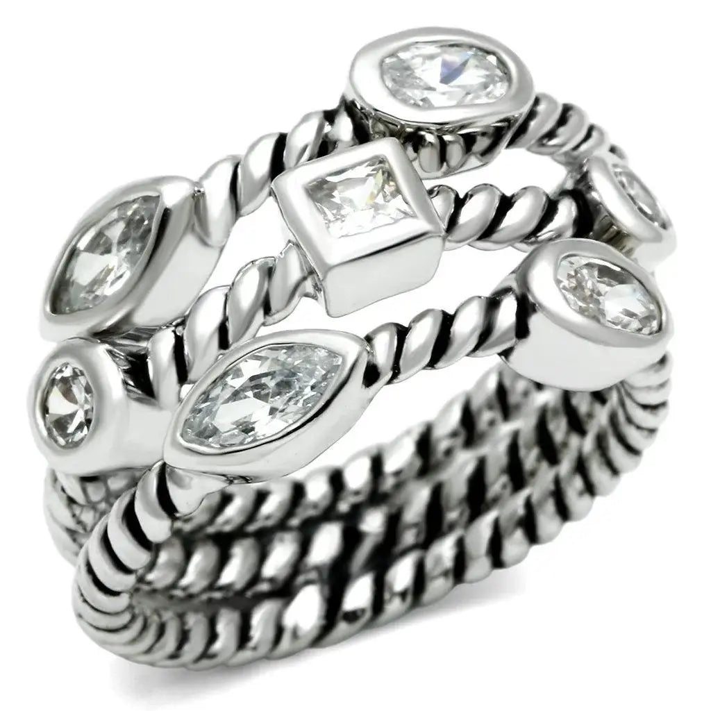 Alamode Rhodium Brass Ring with AAA Grade CZ in Clear - Alamode - Flyclothing LLC