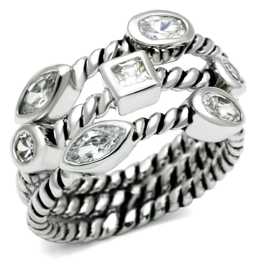 Alamode Rhodium Brass Ring with AAA Grade CZ in Clear - Alamode