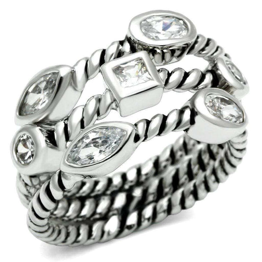 Alamode Rhodium Brass Ring with AAA Grade CZ in Clear - Alamode - Flyclothing LLC