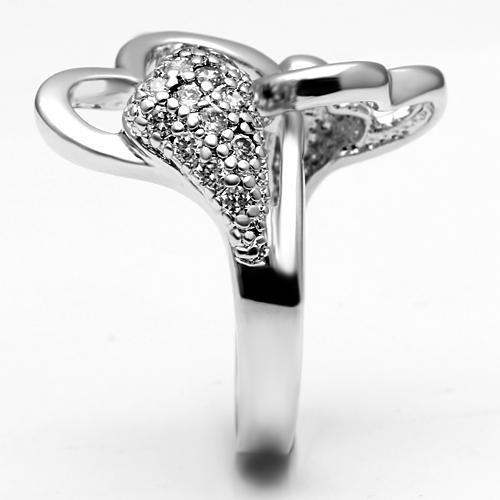 Alamode Rhodium Brass Ring with AAA Grade CZ in Clear - Alamode - Flyclothing LLC