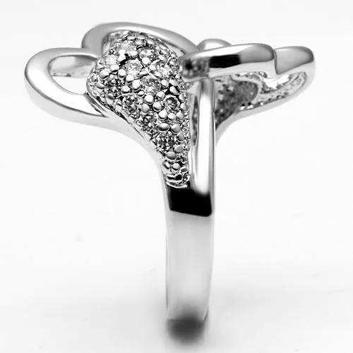 Alamode Rhodium Brass Ring with AAA Grade CZ in Clear - Alamode - Flyclothing LLC