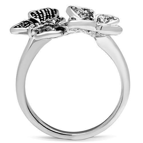 Alamode Rhodium Brass Ring with AAA Grade CZ in Clear - Flyclothing LLC