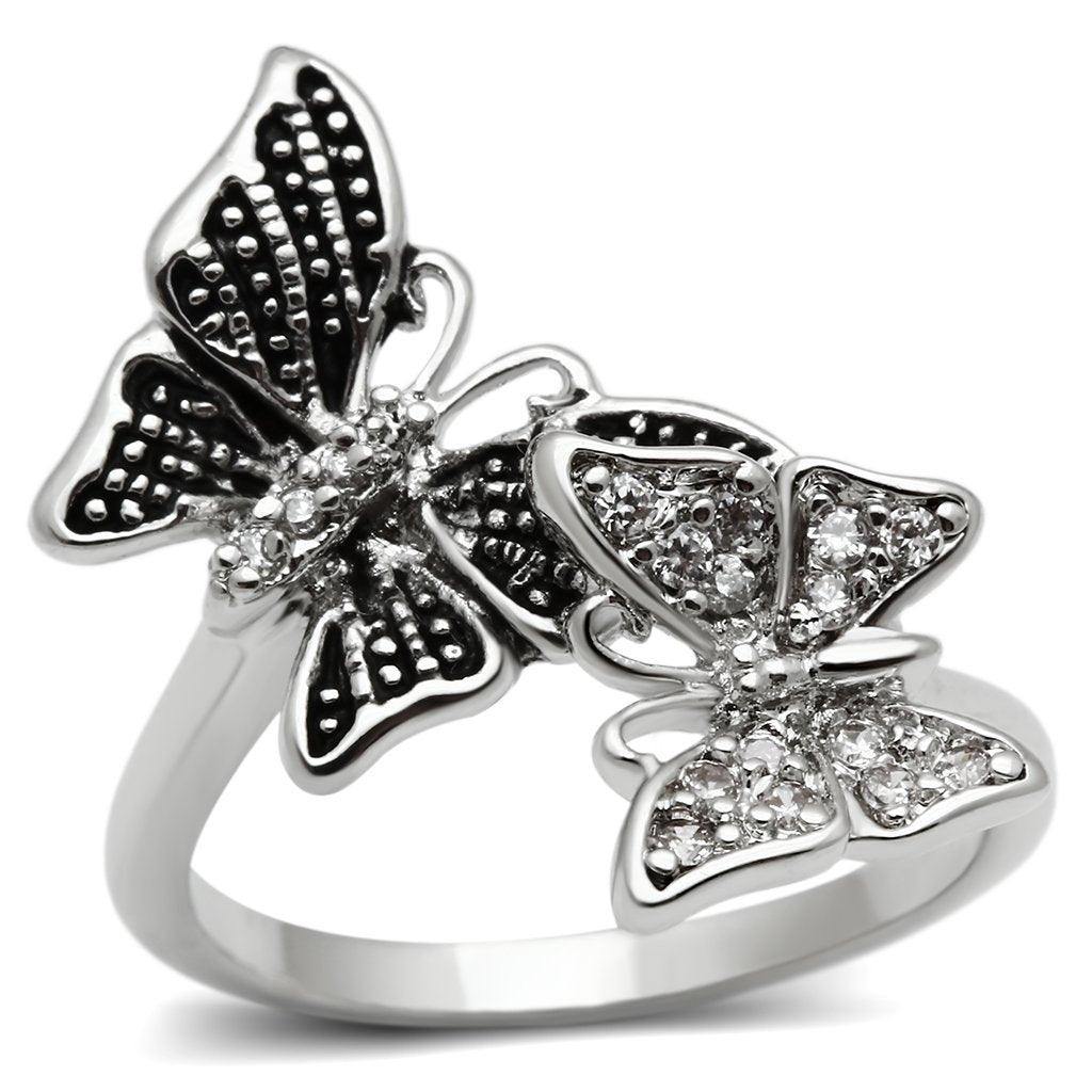 Alamode Rhodium Brass Ring with AAA Grade CZ in Clear - Alamode