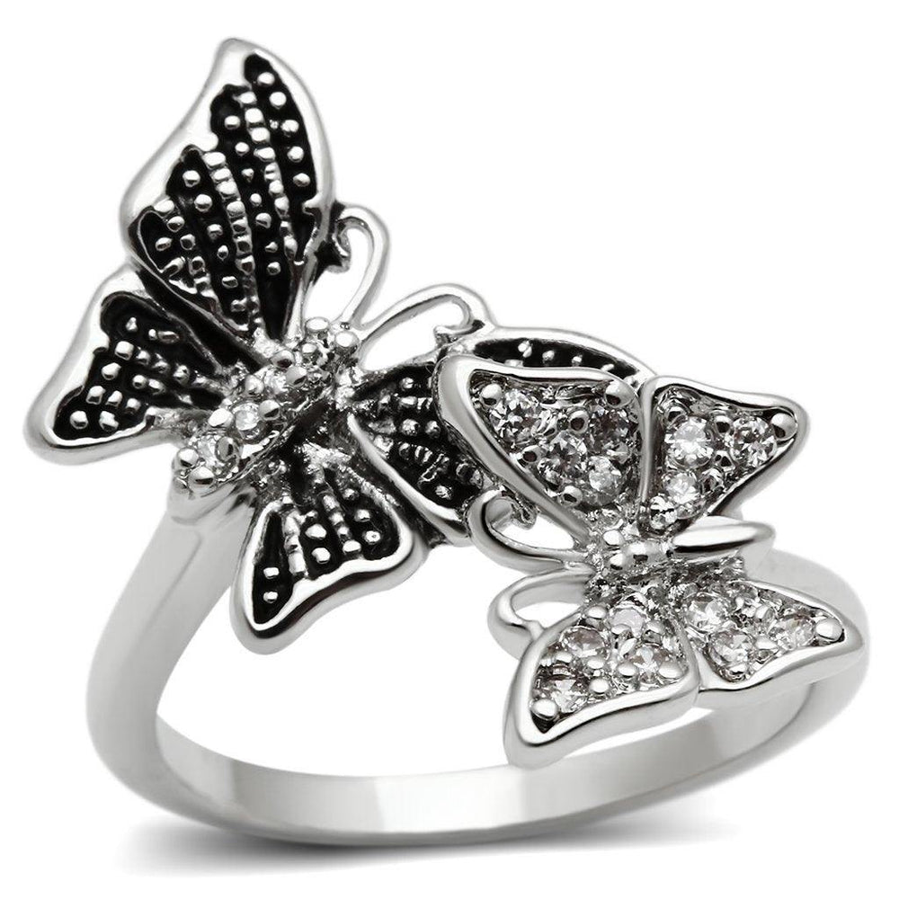 Alamode Rhodium Brass Ring with AAA Grade CZ in Clear - Alamode