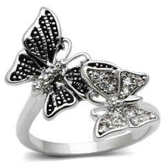 Alamode Rhodium Brass Ring with AAA Grade CZ in Clear - Alamode