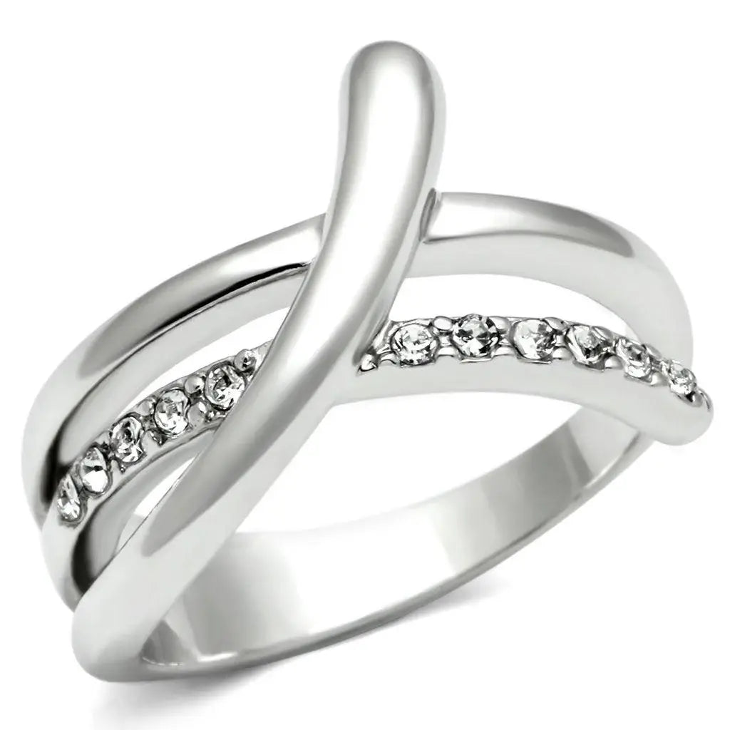 Alamode Rhodium Brass Ring with Top Grade Crystal in Clear - Alamode - Flyclothing LLC