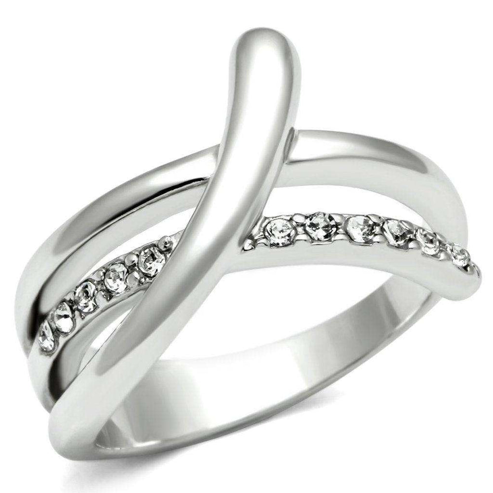 Alamode Rhodium Brass Ring with Top Grade Crystal in Clear - Alamode - Flyclothing LLC
