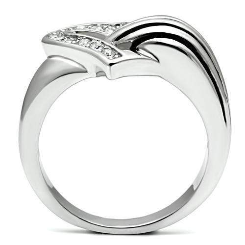 Alamode Rhodium Brass Ring with Top Grade Crystal in Clear - Alamode - Flyclothing LLC