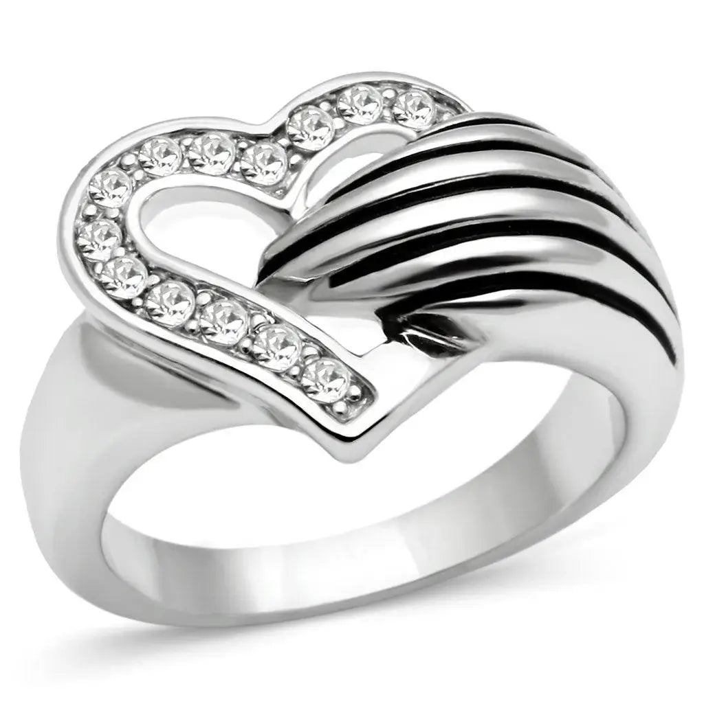 Alamode Rhodium Brass Ring with Top Grade Crystal in Clear - Alamode - Flyclothing LLC