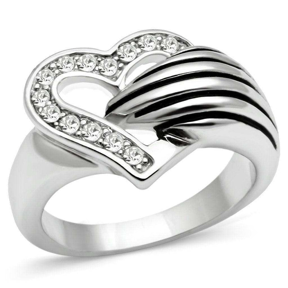 Alamode Rhodium Brass Ring with Top Grade Crystal in Clear - Alamode - Flyclothing LLC