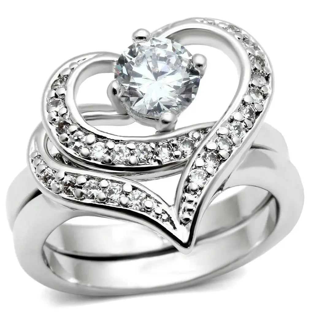 Alamode Rhodium Brass Ring with AAA Grade CZ in Clear - Alamode - Flyclothing LLC