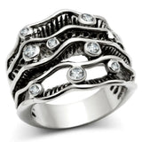 Alamode Rhodium Brass Ring with AAA Grade CZ in Clear - Alamode - Flyclothing LLC