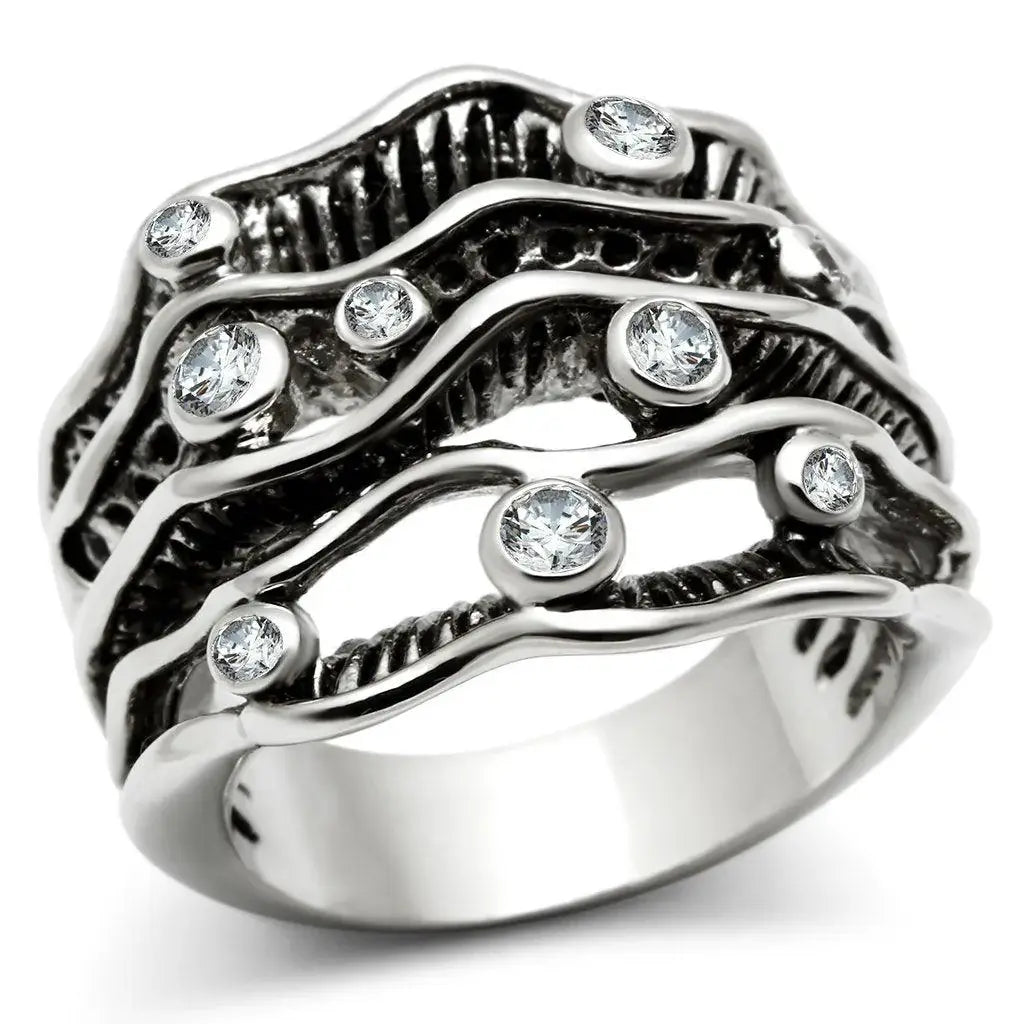 Alamode Rhodium Brass Ring with AAA Grade CZ in Clear - Alamode - Flyclothing LLC
