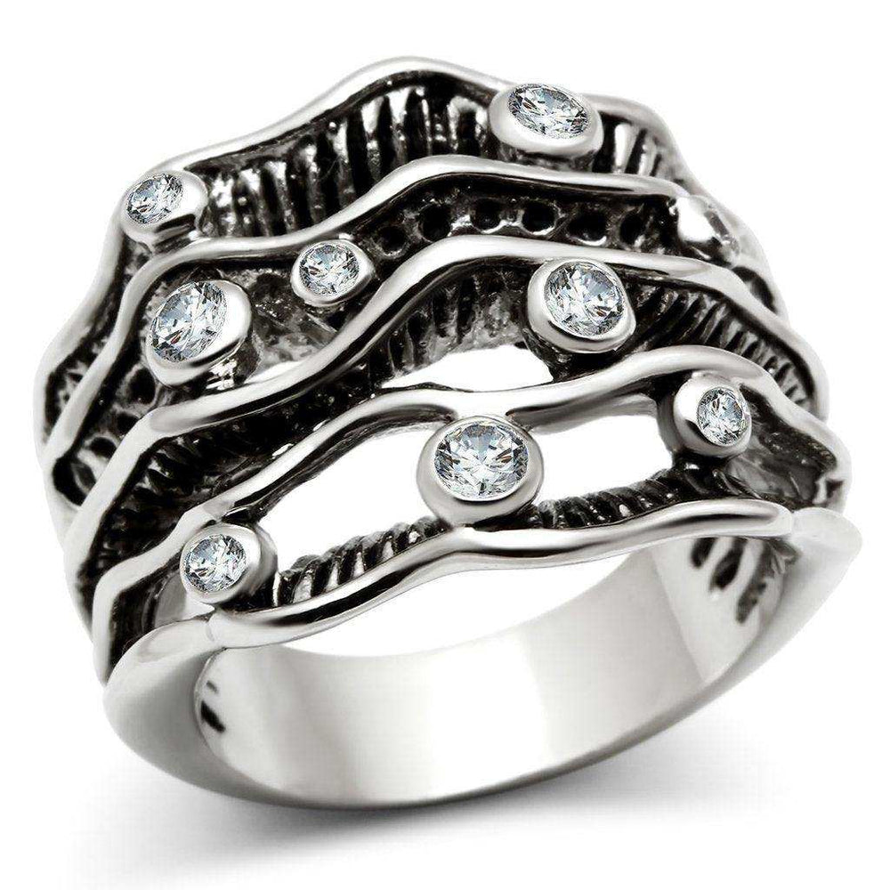 Alamode Rhodium Brass Ring with AAA Grade CZ in Clear - Alamode - Flyclothing LLC