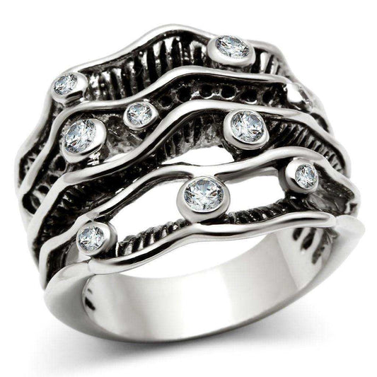 Alamode Rhodium Brass Ring with AAA Grade CZ in Clear - Alamode - Flyclothing LLC