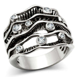 Alamode Rhodium Brass Ring with AAA Grade CZ in Clear - Alamode - Flyclothing LLC