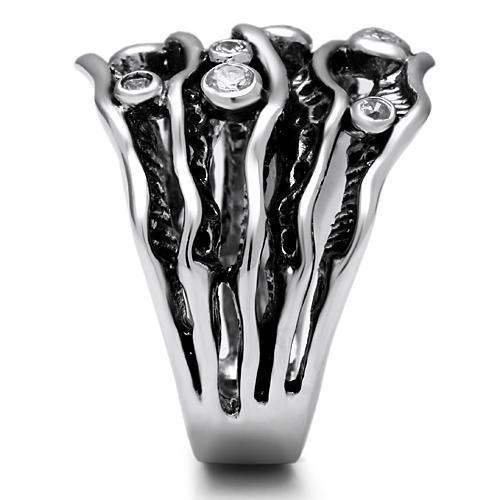 Alamode Rhodium Brass Ring with AAA Grade CZ in Clear - Alamode - Flyclothing LLC