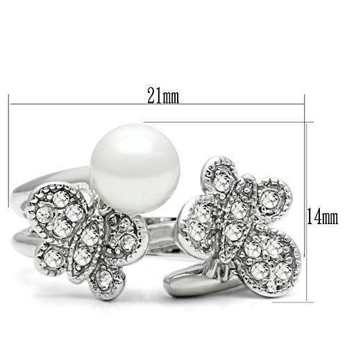 Alamode Rhodium Brass Ring with Synthetic Pearl in White - Alamode - Flyclothing LLC