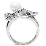 Alamode Rhodium Brass Ring with Synthetic Pearl in White - Alamode - Flyclothing LLC