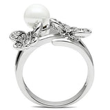 Alamode Rhodium Brass Ring with Synthetic Pearl in White - Alamode