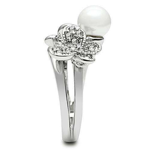 Alamode Rhodium Brass Ring with Synthetic Pearl in White - Alamode - Flyclothing LLC