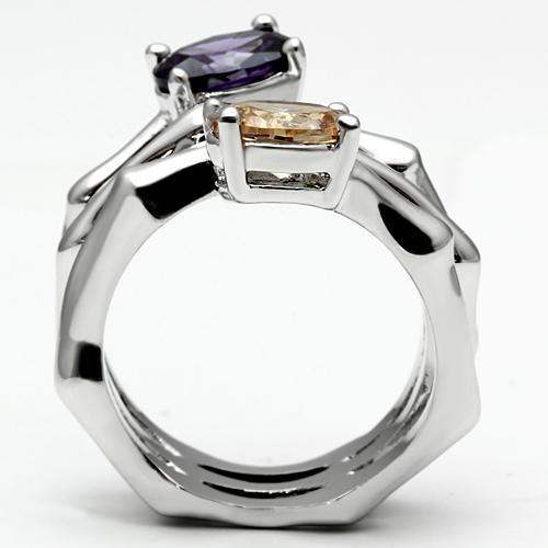 Alamode Rhodium Brass Ring with AAA Grade CZ in Multi Color - Alamode - Flyclothing LLC