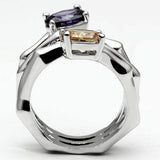 Alamode Rhodium Brass Ring with AAA Grade CZ in Multi Color - Alamode - Flyclothing LLC