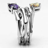 Alamode Rhodium Brass Ring with AAA Grade CZ in Multi Color - Alamode - Flyclothing LLC