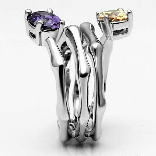 Alamode Rhodium Brass Ring with AAA Grade CZ in Multi Color - Alamode - Flyclothing LLC