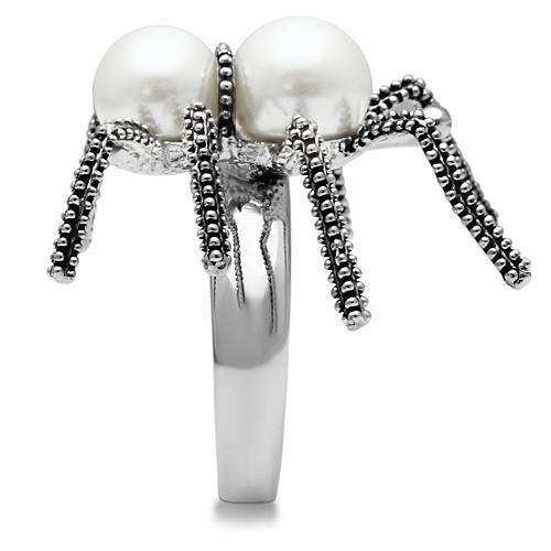 Alamode Rhodium Brass Ring with Synthetic Pearl in White - Alamode - Flyclothing LLC