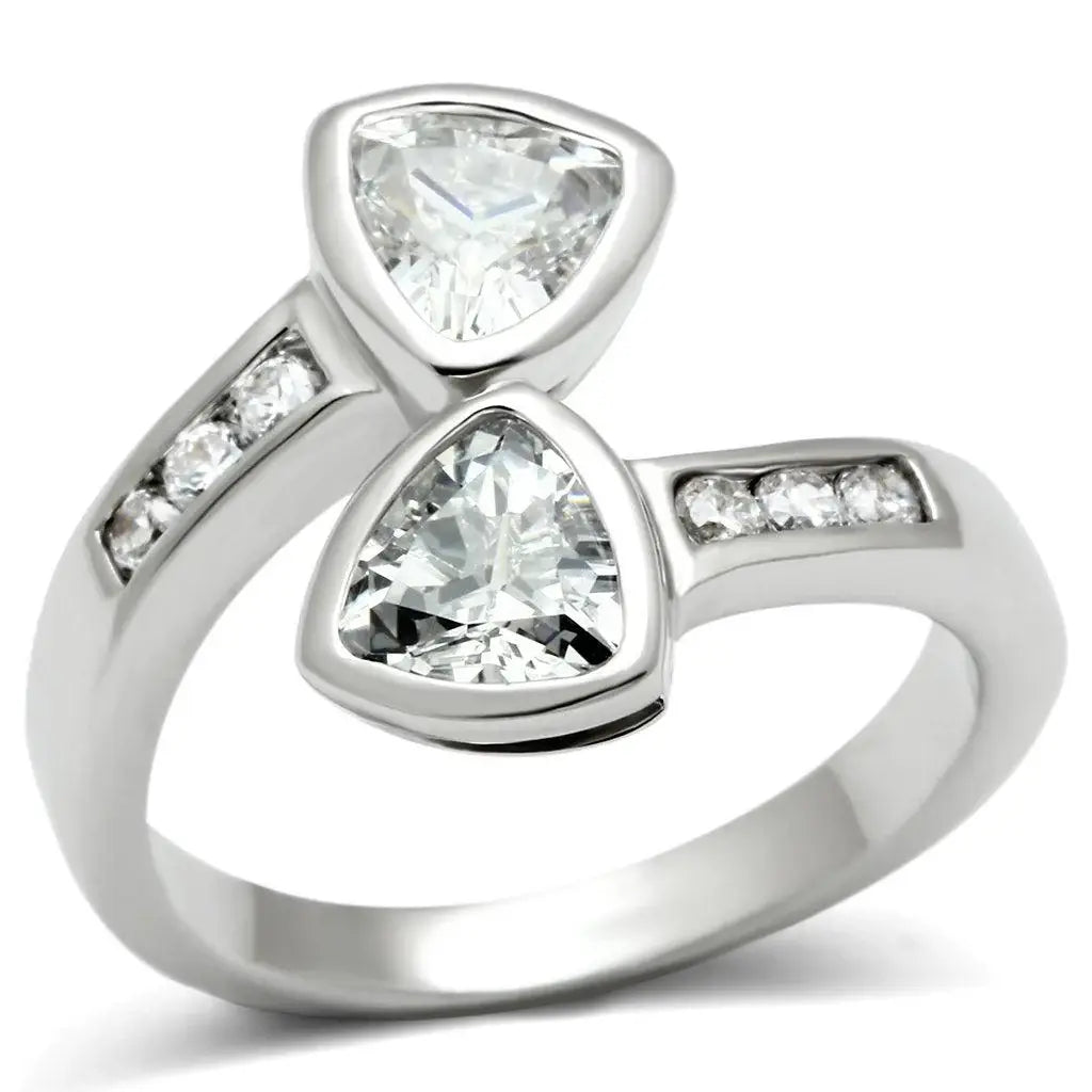 Alamode Rhodium Brass Ring with AAA Grade CZ in Clear - Alamode - Flyclothing LLC
