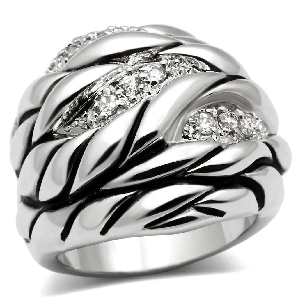 Alamode Rhodium Brass Ring with AAA Grade CZ in Clear - Alamode - Flyclothing LLC