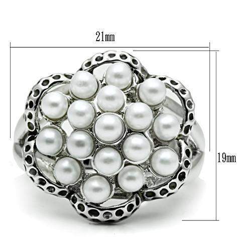 Alamode Rhodium Brass Ring with Synthetic Pearl in White - Alamode - Flyclothing LLC