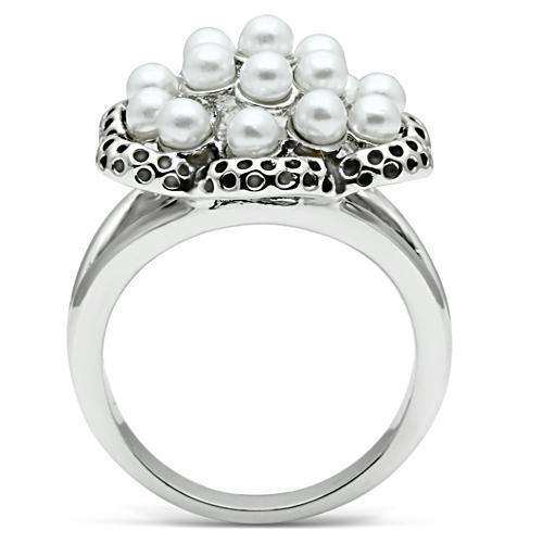Alamode Rhodium Brass Ring with Synthetic Pearl in White - Alamode - Flyclothing LLC