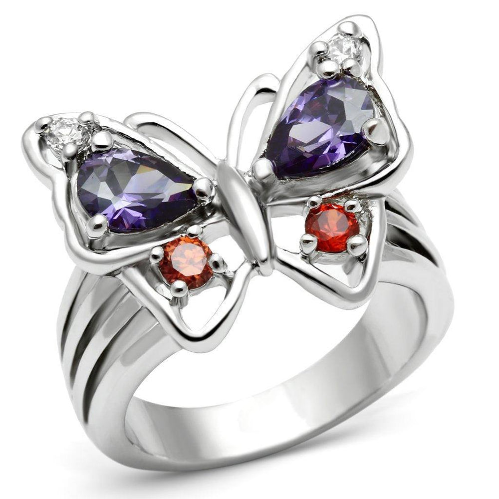 Alamode Rhodium Brass Ring with AAA Grade CZ in Multi Color - Alamode
