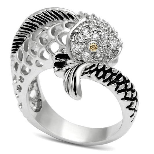 Alamode Rhodium Brass Ring with AAA Grade CZ in Champagne - Alamode