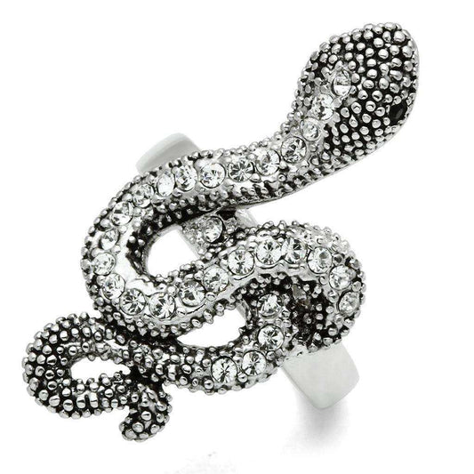 Alamode Rhodium Brass Ring with Top Grade Crystal in Jet - Alamode - Flyclothing LLC