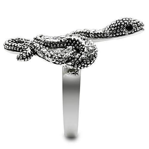 Alamode Rhodium Brass Ring with Top Grade Crystal in Jet - Alamode - Flyclothing LLC
