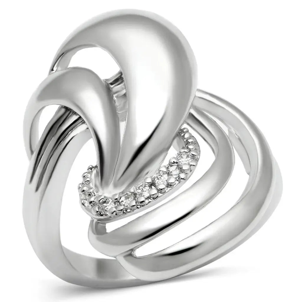 Alamode Rhodium Brass Ring with AAA Grade CZ in Clear - Alamode - Flyclothing LLC