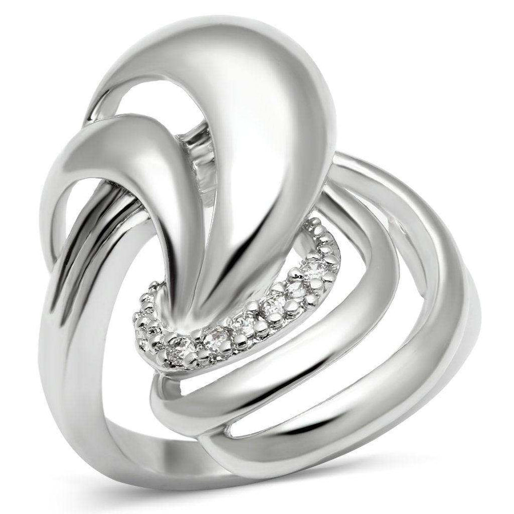 Alamode Rhodium Brass Ring with AAA Grade CZ in Clear - Alamode - Flyclothing LLC